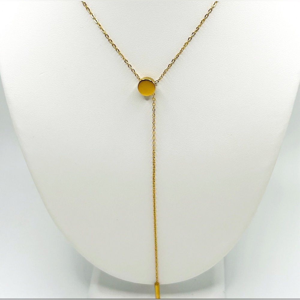 Dainty Lariat Y Necklace 18k Gold Plated, Choker Drop with Clasp, Vertical Bar